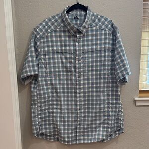 REI Men's Gray, Blue and White Plaid Shirt